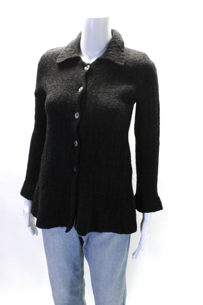 Jenne Maag Womens Black Merino Wool Collar Button Down Long Sleeve Jacket Size S