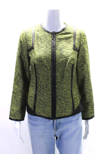 Doncaster Womens Green Printed Crew Neck Zip Long Sleeve Silk Jacket Size 4