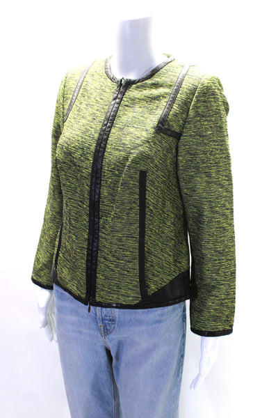 Doncaster Womens Green Printed Crew Neck Zip Long Sleeve Silk Jacket Size 4