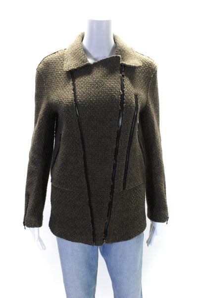 Hotel Particulier Womens Brown Textured Zip Detail Long Sleeve Jacket Size S