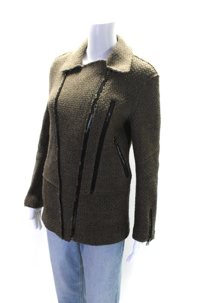 Hotel Particulier Womens Brown Textured Zip Detail Long Sleeve Jacket Size S