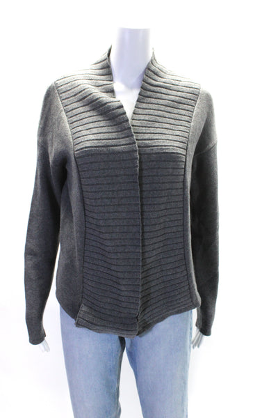 Per Se Womens Cotton Gray Cowl Neck Open Front Cardigan Sweater Top Size S