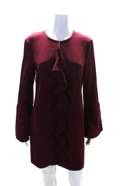 Rachel Zoe Womens Dark Red Ruffle Peep Front Bell Long Sleeve Shift Dress Size 6