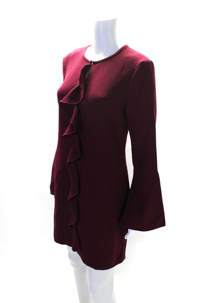 Rachel Zoe Womens Dark Red Ruffle Peep Front Bell Long Sleeve Shift Dress Size 6