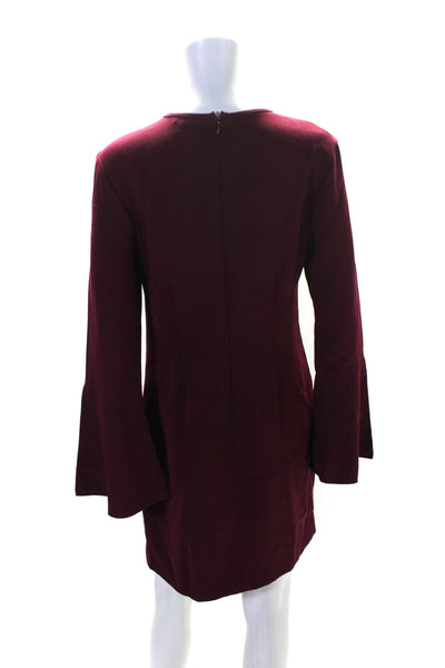 Rachel Zoe Womens Dark Red Ruffle Peep Front Bell Long Sleeve Shift Dress Size 6