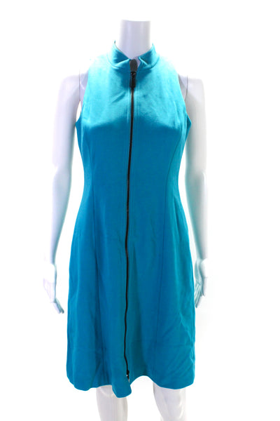 Worth New York Womens Teal Front Zip Crew Neck Sleeveless Shift Dress Size 2