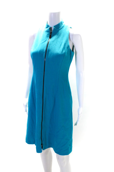 Worth New York Womens Teal Front Zip Crew Neck Sleeveless Shift Dress Size 2