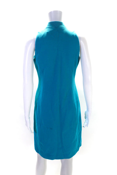 Worth New York Womens Teal Front Zip Crew Neck Sleeveless Shift Dress Size 2