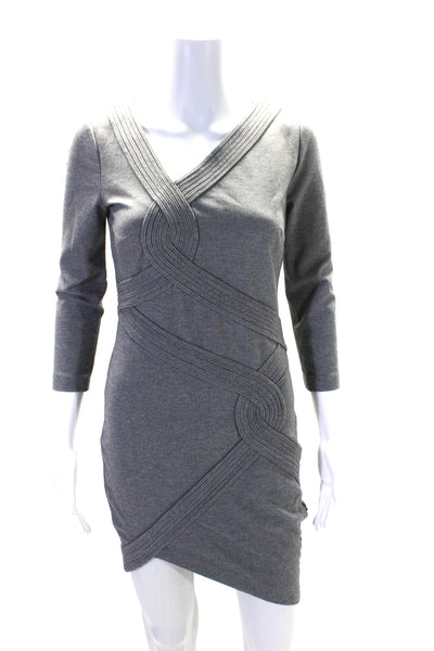 Robert Rodriguez Womens Gray Textured V-Neck Long Sleeve Bodycon Dress Size 2