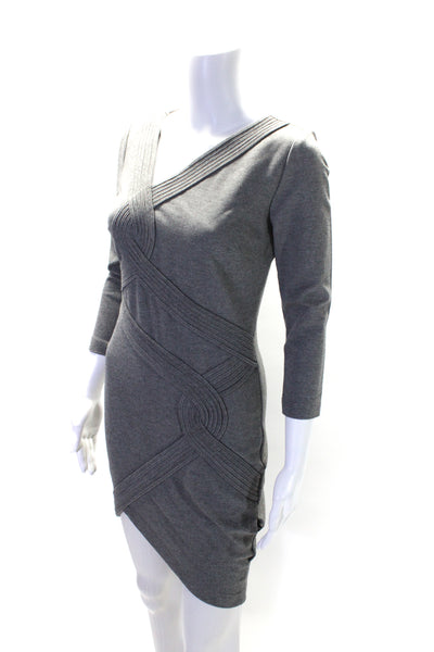 Robert Rodriguez Womens Gray Textured V-Neck Long Sleeve Bodycon Dress Size 2