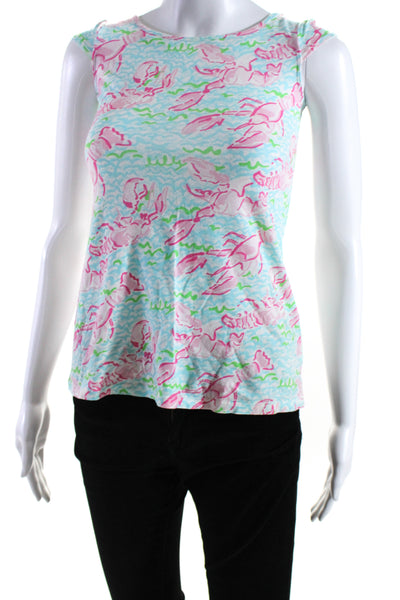 Lilly Pulitzer Girls Cap Sleeve Wavy Lobster Printed Knit Dress Pink Blue 4-5