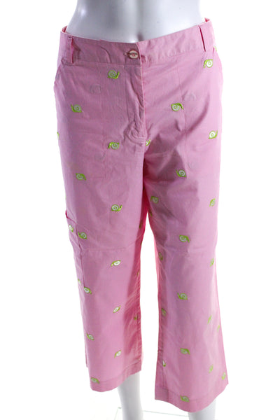 Lilly Pulitzer Womens Zipper Fly Straight Leg Snail Print Pants Pink Size 12