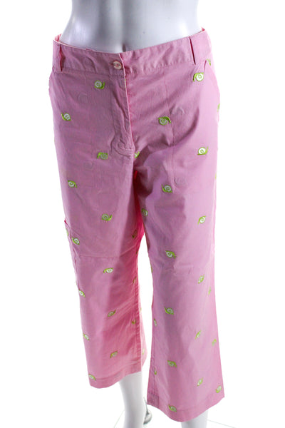 Lilly Pulitzer Womens Zipper Fly Straight Leg Snail Print Pants Pink Size 12