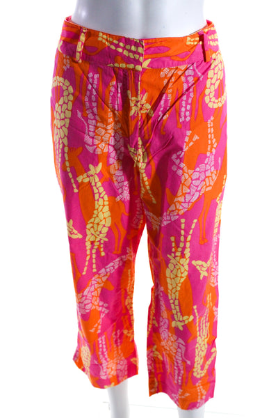 Lilly Pulitzer Womens High Rise Abstract Printed Crop Pants Pink Orange Size 12