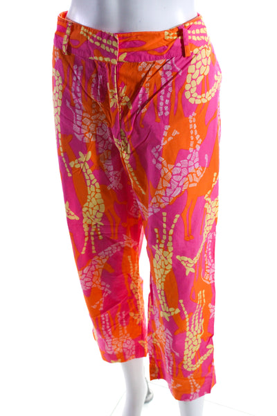 Lilly Pulitzer Womens High Rise Abstract Printed Crop Pants Pink Orange Size 12