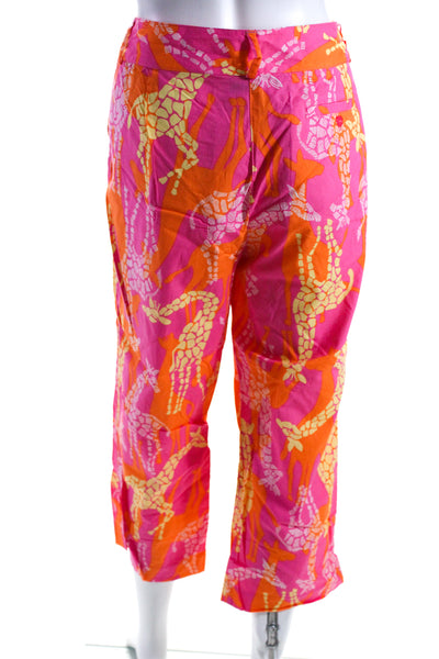 Lilly Pulitzer Womens High Rise Abstract Printed Crop Pants Pink Orange Size 12