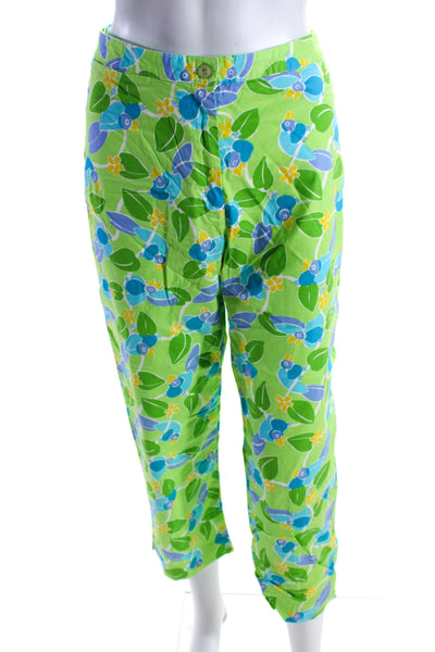 Lilly Pulitzer Womens High Rise Perched Bird Cropped Pants Green Blue Size 12