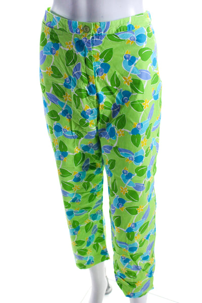 Lilly Pulitzer Womens High Rise Perched Bird Cropped Pants Green Blue Size 12