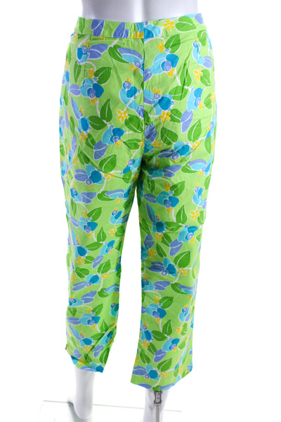 Lilly Pulitzer Womens High Rise Perched Bird Cropped Pants Green Blue Size 12