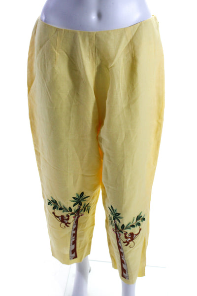 CJ Laing Womens Side Zip High Rise Cropped Monkey Pants Yellow Linen Size 12