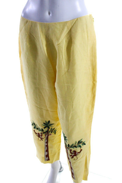 CJ Laing Womens Side Zip High Rise Cropped Monkey Pants Yellow Linen Size 12