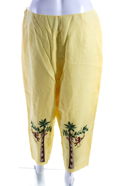 CJ Laing Womens Side Zip High Rise Cropped Monkey Pants Yellow Linen Size 12