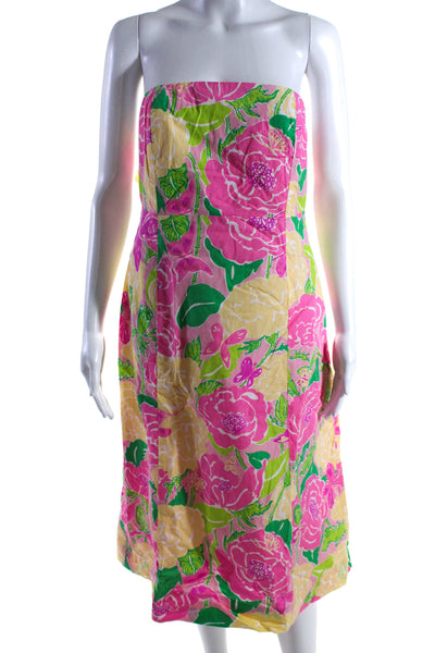 Lilly Pulitzer Womens Open Back Strapless Floral Shift Dress Pink Yellow Size 10