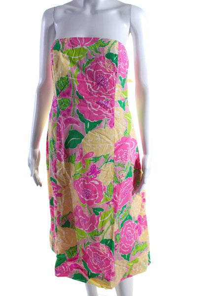 Lilly Pulitzer Womens Open Back Strapless Floral Shift Dress Pink Yellow Size 10