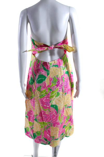 Lilly Pulitzer Womens Open Back Strapless Floral Shift Dress Pink Yellow Size 10