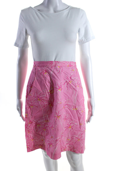 Lilly Pulitzer Womens Side Zip Knee Length Palm Tree Pencil Skirt Pink Size 8