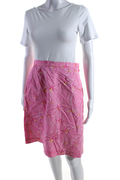 Lilly Pulitzer Womens Side Zip Knee Length Palm Tree Pencil Skirt Pink Size 8