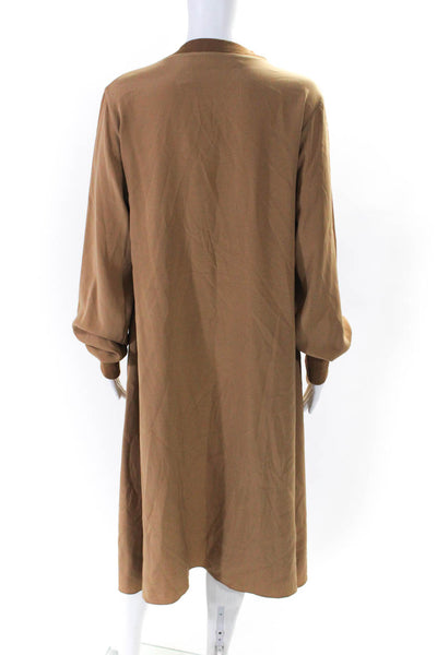 Totokaelo Womens Silk Round Neck Long Sleeve Pullover A-Line Dress Brown Size M