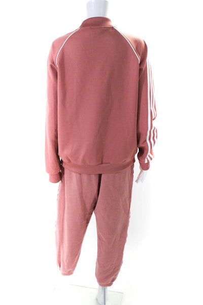 Adidas Womens Striped Zipped Mock Neck Jacket Pants Track Suit Pink Size M L