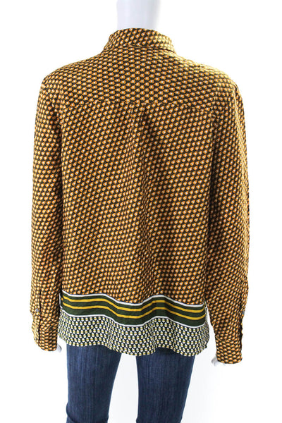 J Crew Collection Womens Silk Abstract Striped Buttoned Blouse Yellow Size M