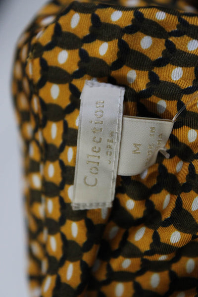 J Crew Collection Womens Silk Abstract Striped Buttoned Blouse Yellow Size M