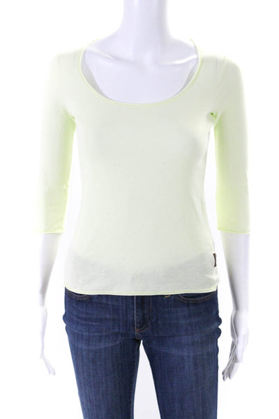 Longchamp Women's Round Neck 3/4 Sleeves Basic T-Shirt Green Size S