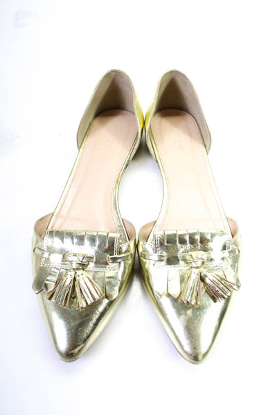 J Crew Womens Chrome Leather Tassel D'orsay Flats Gold Size 9.5