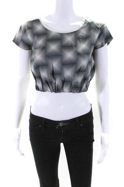 Ter Et Bantine Womens Gray Printed Crew Neck Short Sleeve Silk Crop Top Size 40