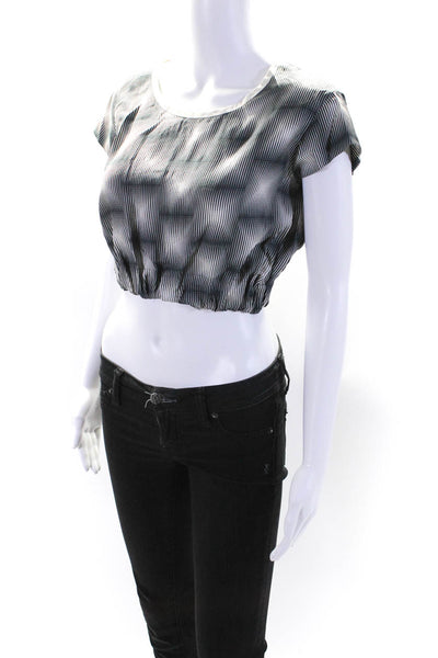 Ter Et Bantine Womens Gray Printed Crew Neck Short Sleeve Silk Crop Top Size 40