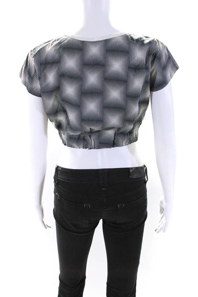 Ter Et Bantine Womens Gray Printed Crew Neck Short Sleeve Silk Crop Top Size 40