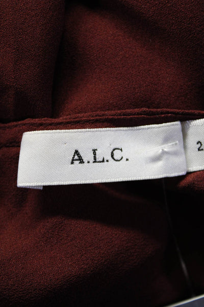 A.L.C. Womens Dark Red Crew Neck Long Sleeve Open Back Silk Blouse Top Size 2