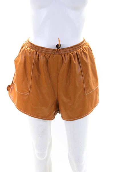 Staud Womens Chestnut Vegan Leather High Waisted Drawstring Mini Shorts Size M