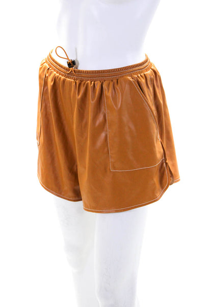 Staud Womens Chestnut Vegan Leather High Waisted Drawstring Mini Shorts Size M