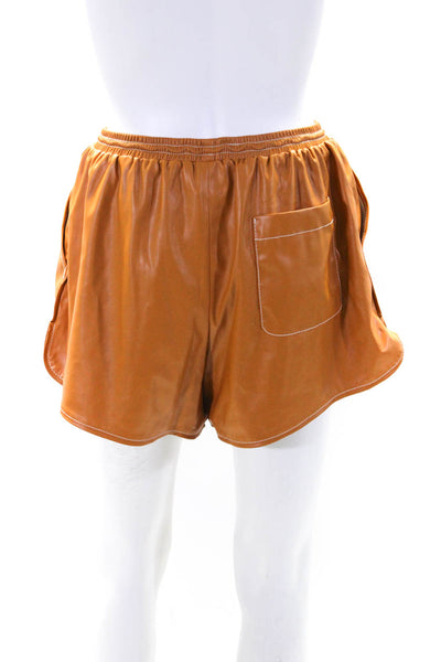 Staud Womens Chestnut Vegan Leather High Waisted Drawstring Mini Shorts Size M