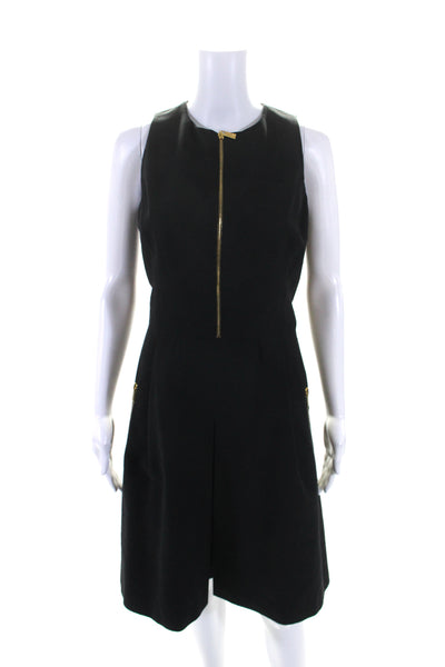 Michael Kors Womens Half Zipper Inverted Pleat A Line Dress Black Size 6