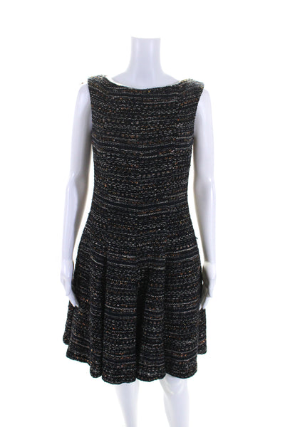 Talbot Runhof Womens Tweed Sleeveless A Line Dress Black Blue Cotton Size 8