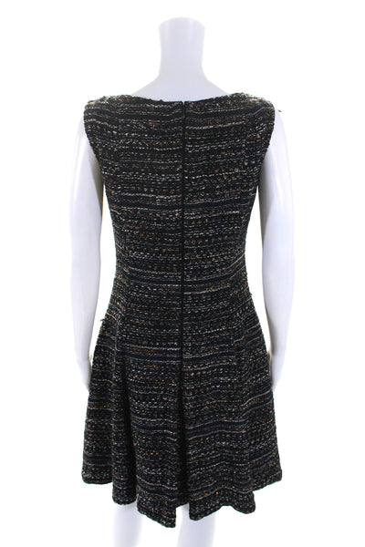 Talbot Runhof Womens Tweed Sleeveless A Line Dress Black Blue Cotton Size 8