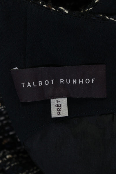 Talbot Runhof Womens Tweed Sleeveless A Line Dress Black Blue Cotton Size 8