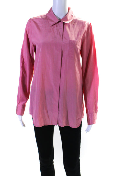 MAG Womens Button Front Long Sleeve Collared Silk Shirt Pink Size 10