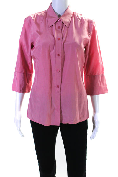 MAG Womens Button Front 3/4 Sleeve Collared Silk Shirt Pink Size 10